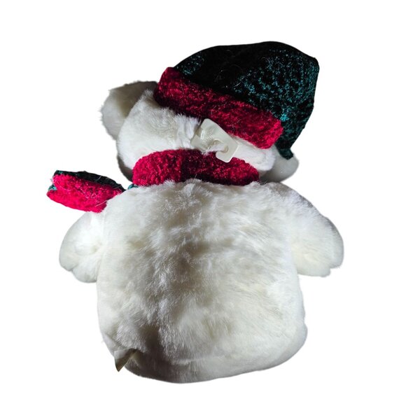 White 2001 Holiday Teddy Bear With Green Red Hat Scarf Stuffed Plush Toy kmart - Picture 3 of 6